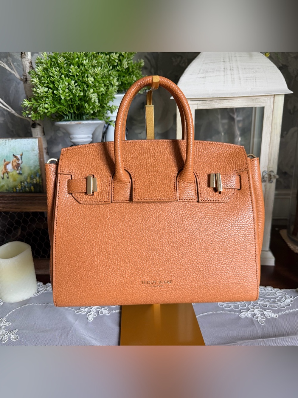 NWOT Teddy Blake Gigi Stampato Camel Leather Top-Handle 11” Satchel